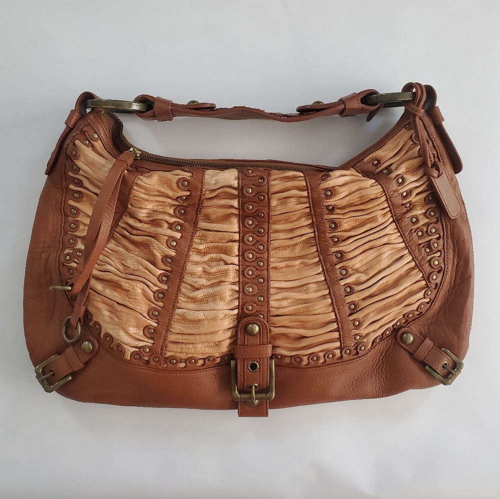 Isabella Fiore Brown Leather/Snakeskin Large Tote